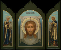 Спас нерукотворный, Богородица, Иоанн Предтеча (складень), 100х82, 2020 г.