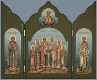 Царственные страстотерпцы, князь Игорь, Николай Чудотворец (складень), 40.4х33, 2019 г.