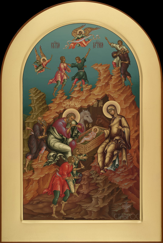 Рукописная икона Рождество Христово