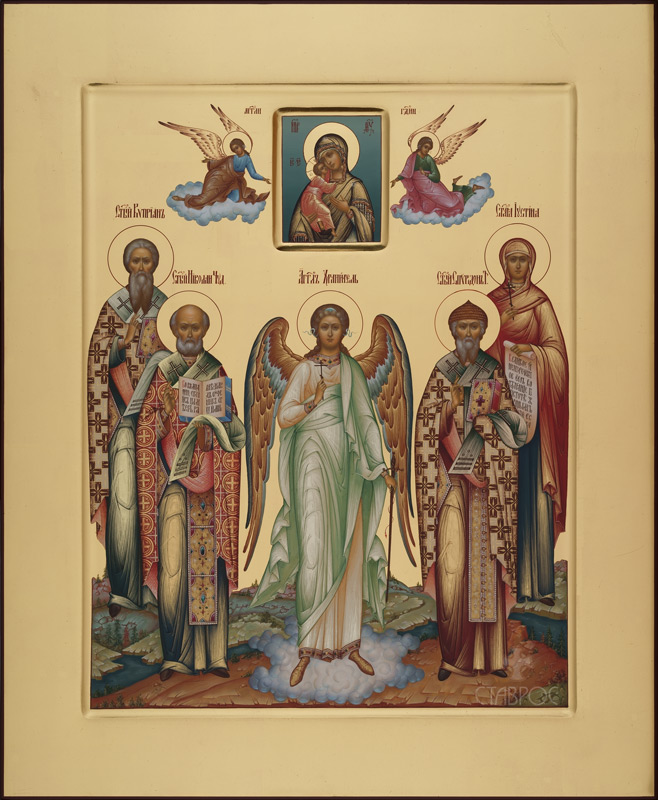 Рукописная икона Избранные святые (семейная)