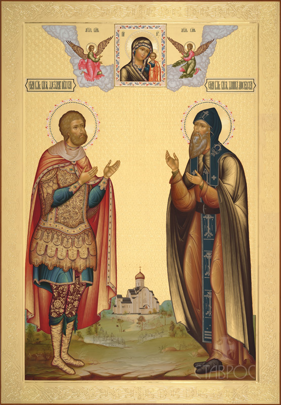 Рукописная икона Святые благоверные князья Александр Невский и Даниил Московский
