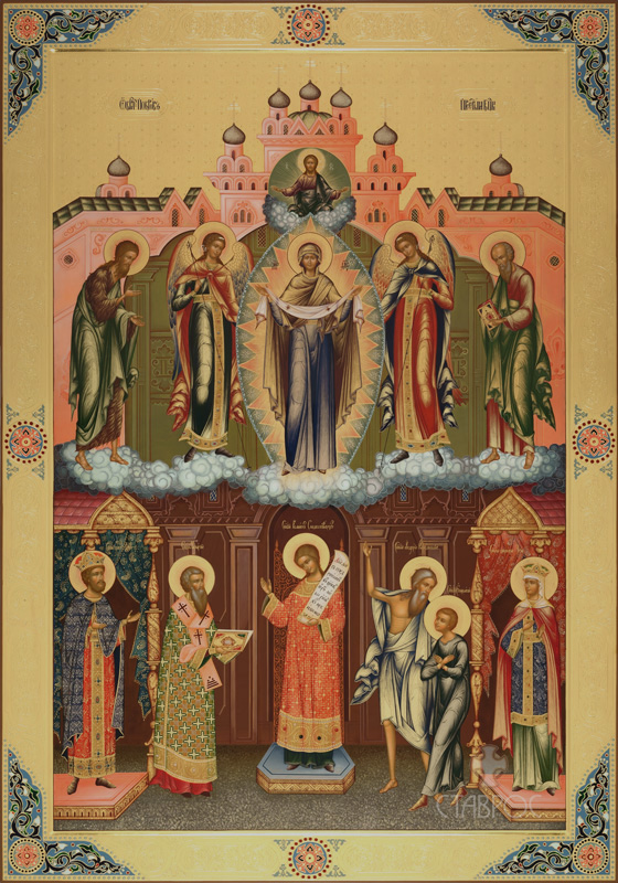 Рукописная икона Покров Пресвятой Богородицы